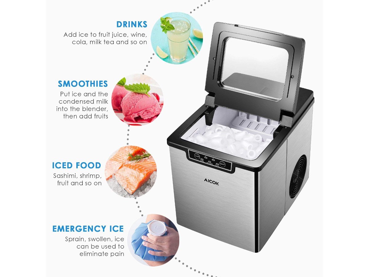 AICOK Ice Maker, Quiet Ice Maker Machine, Stainless Steel Ice Cube Maker, 26 Pounds of Ice in 24