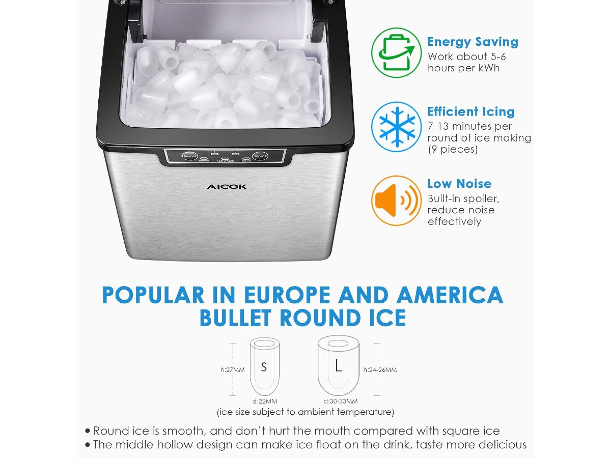 AICOK Ice Maker, Quiet Ice Maker Machine, Stainless Steel Ice Cube