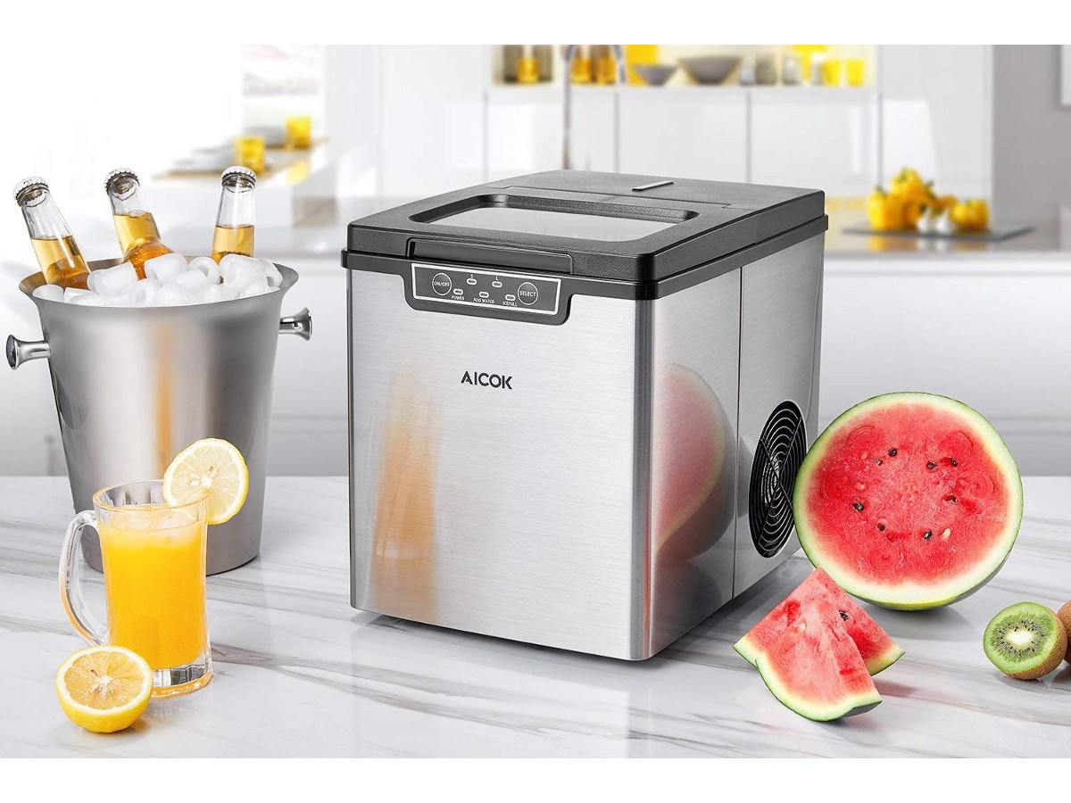 AICOK Ice Maker, Quiet Ice Maker Machine, Stainless Steel Ice Cube Maker, 26 Pounds of Ice in 24