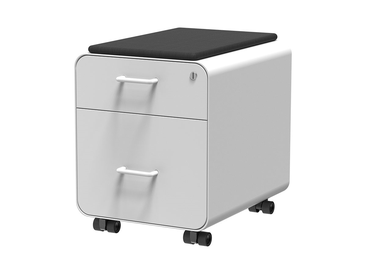 Workstream by Monoprice Rolling Round Corner 2-Drawer File Cabinet with Seat Cushion, White - main image