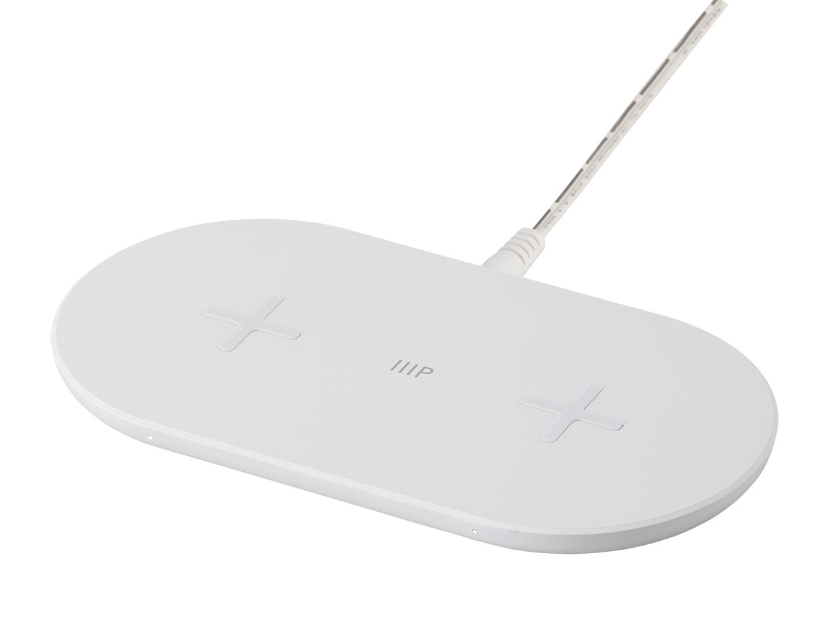 Monoprice Qi Certified Dual Device Fast Wireless Charging Pad, 7.5W/10W Output, White - main image