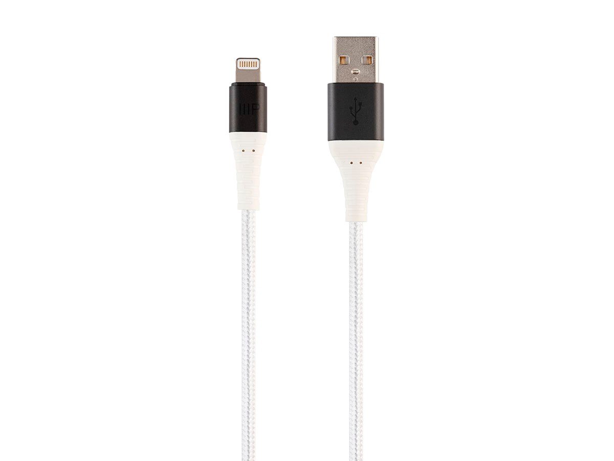 Monoprice AtlasFlex Series Durable Apple MFi Certified Lightning to USB Type-A Charge and Sync Kevlar-Reinforced Nylon-Braid Cable, 1.5ft, White - main image