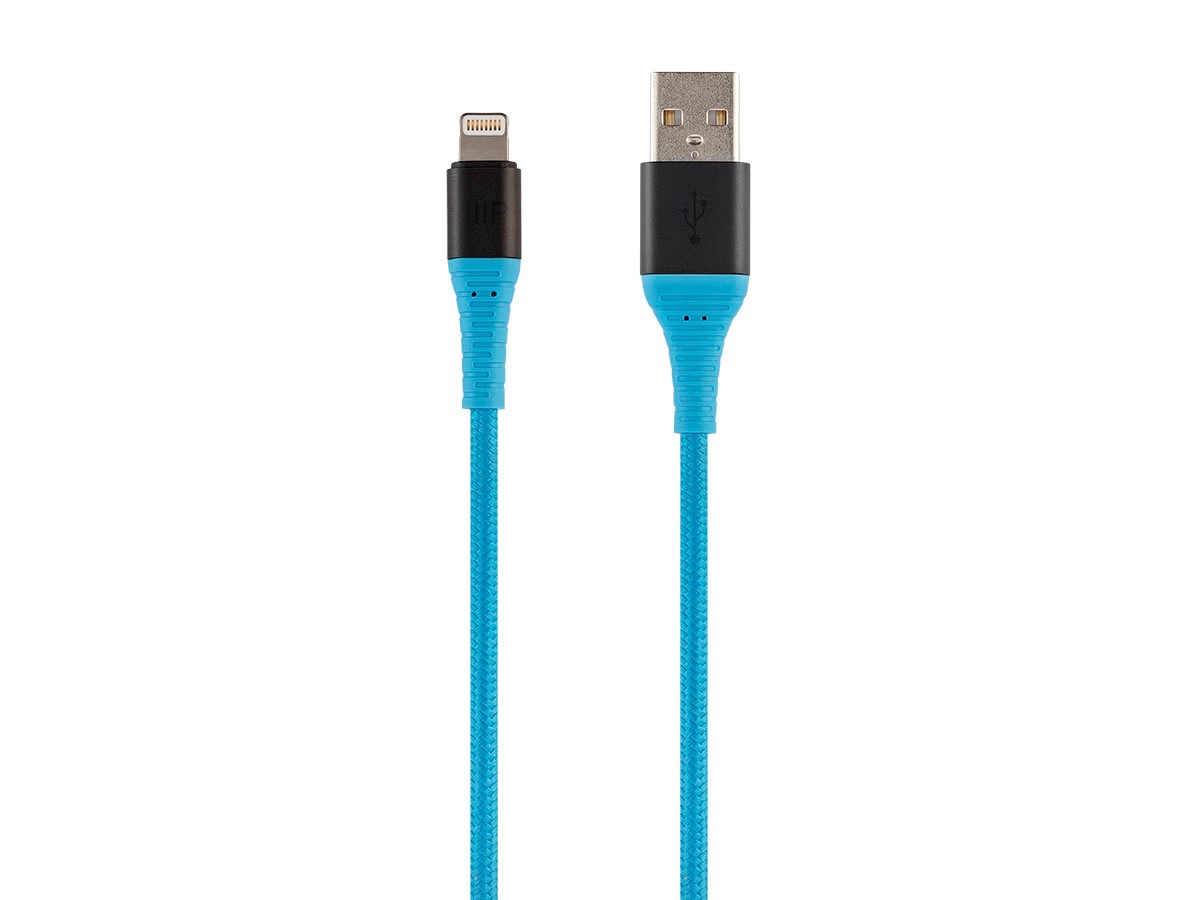 Monoprice Premium Ultra Durable Nylon Braided Apple MFi Certified Kevlar-Reinforced Lightning to USB Type-A Charging Cable - 1.5ft, Blue - main image