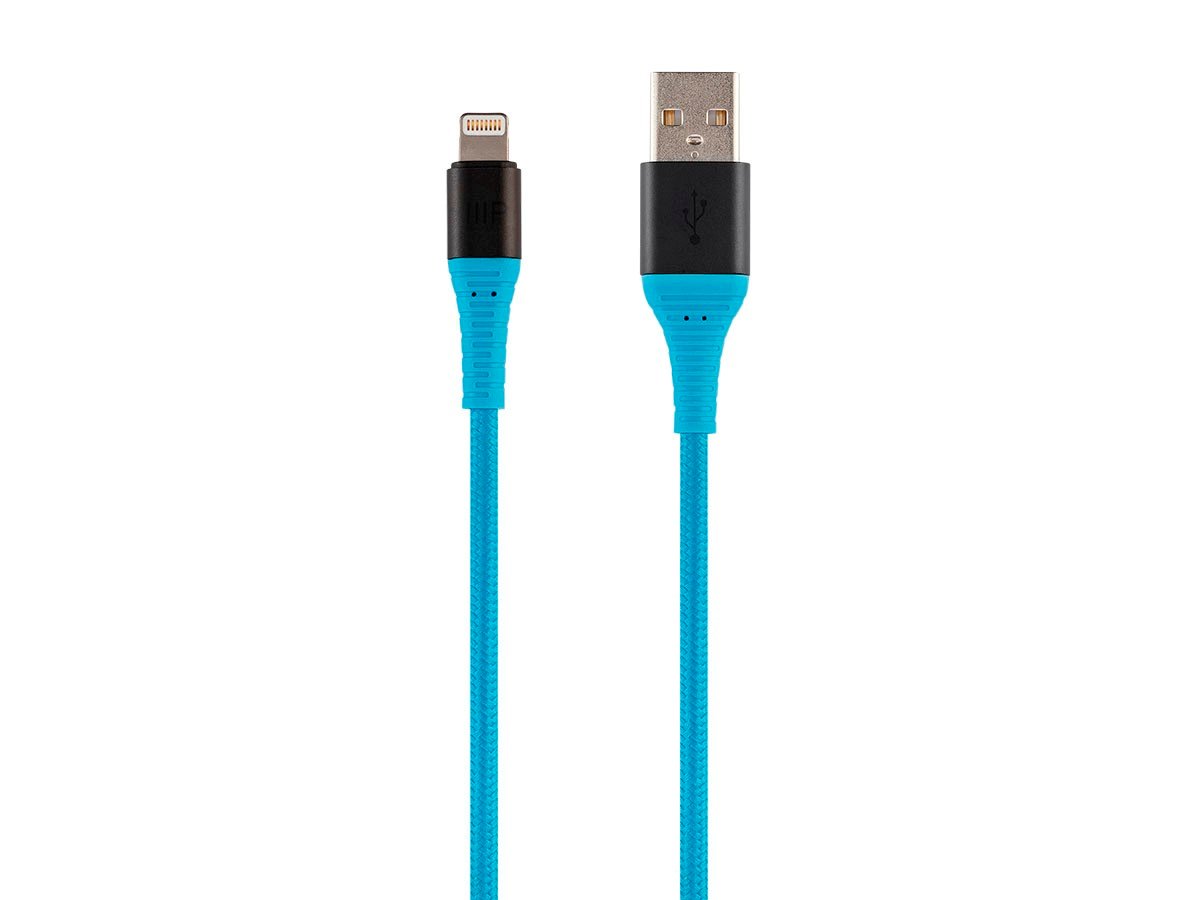 Monoprice Premium Ultra Durable Nylon Braided Apple MFi Certified Kevlar-Reinforced Lightning To USB USB-A Charging Cable - 3ft  Blue