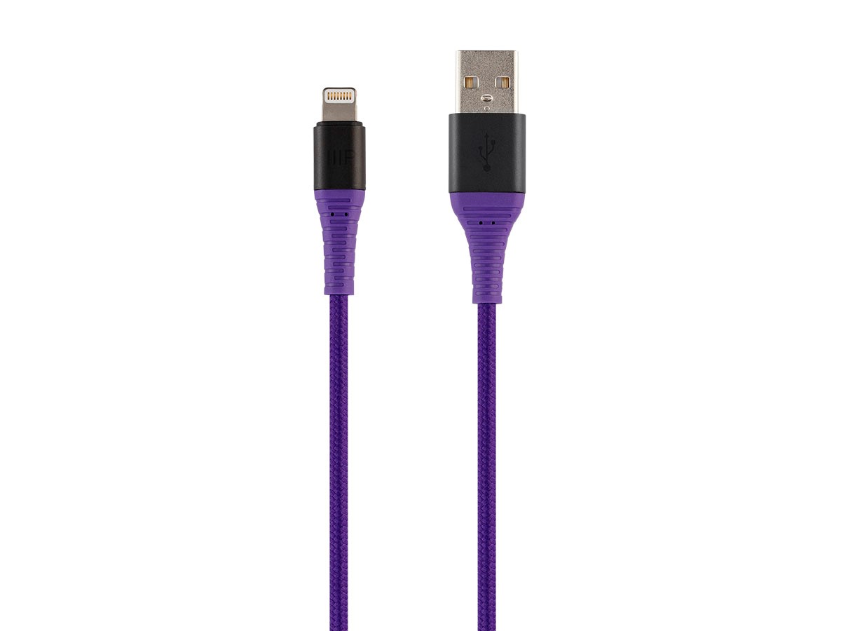 Monoprice Premium Ultra Durable Nylon Braided Apple MFi Certified Kevlar-Reinforced Lightning to USB Type-A Charging Cable - 1.5ft, Purple - main image
