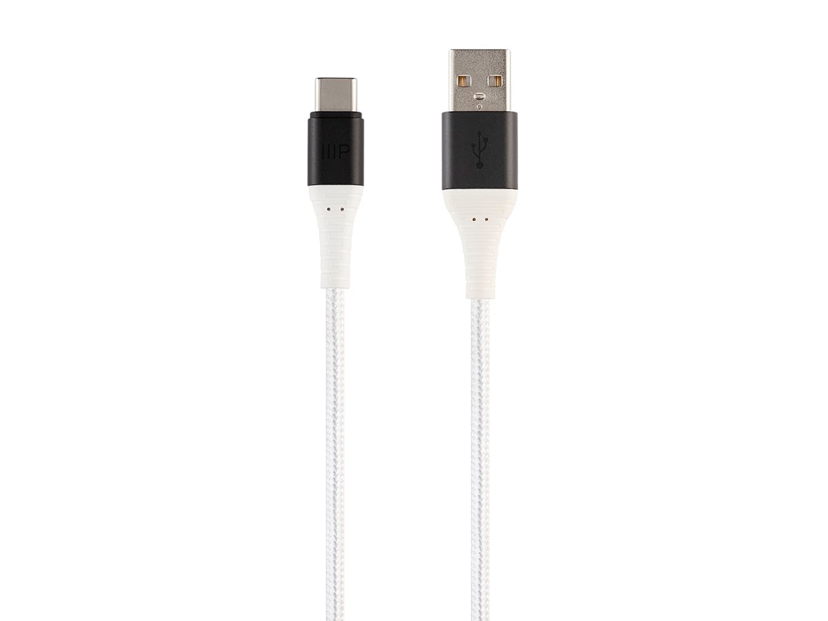 Monoprice AtlasFlex Series Durable USB 2.0 USB-C To USB-A Charge & Sync Kevlar-Reinforced Nylon-Braid Cable  3ft  White