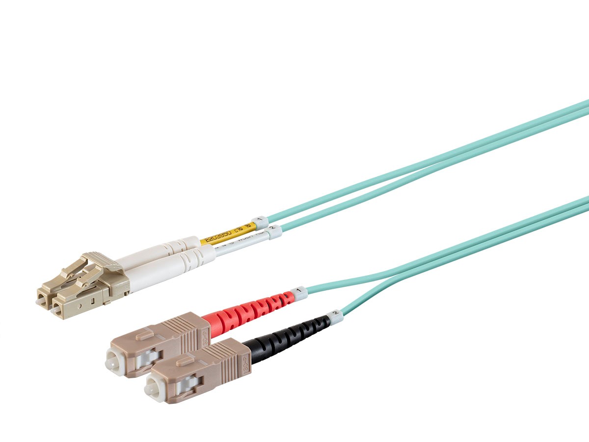 Monoprice Multi-Mode OM3 Fiber Optic Cable - LC-SC UL 2mm 50/125 OFNR Duplex Aqua 5m