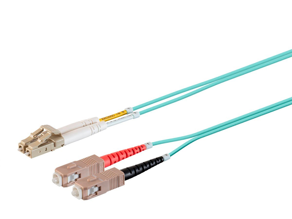 Monoprice Multi-Mode OM3 Fiber Optic Cable - LC-SC UL 2mm 50/125 OFNR Duplex Aqua 12m