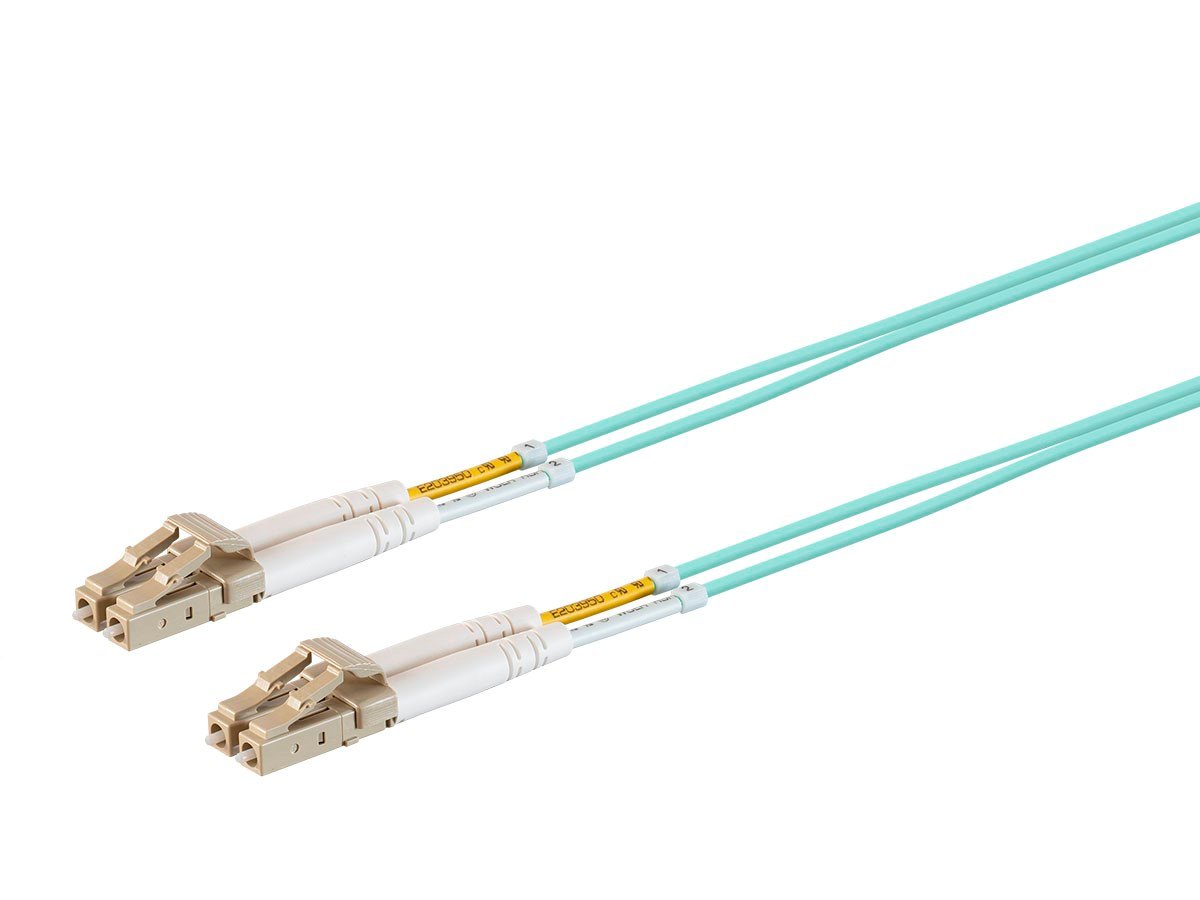 Monoprice Multi-Mode OM4 Fiber Optic Cable - LC-LC UL 2mm 50/125 OFNR Duplex Aqua 15m