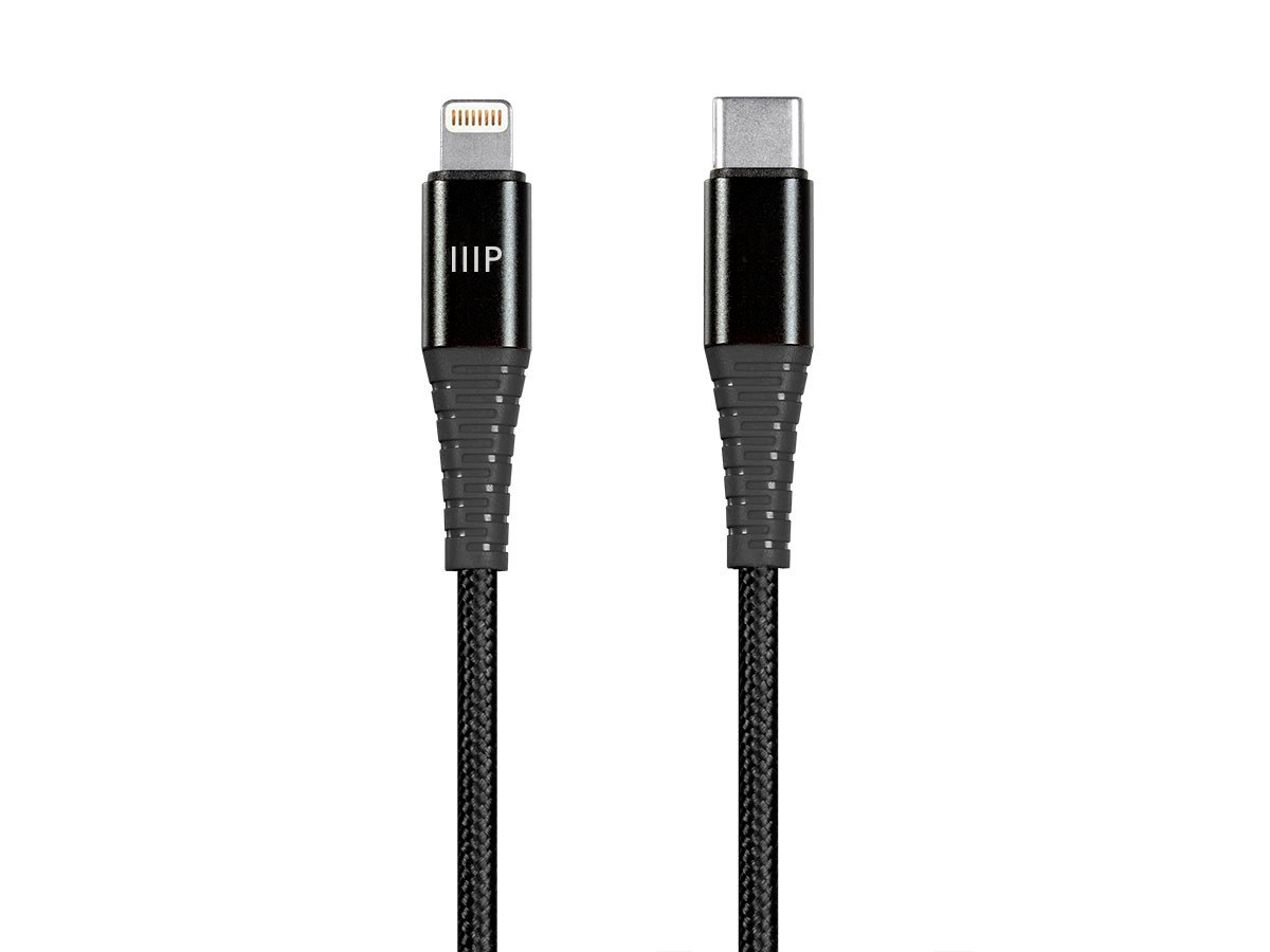Monoprice Premium Ultra Durable Nylon Braided Apple MFi Certified Lightning to USB-C Charging Cable - 3ft, Black - main image