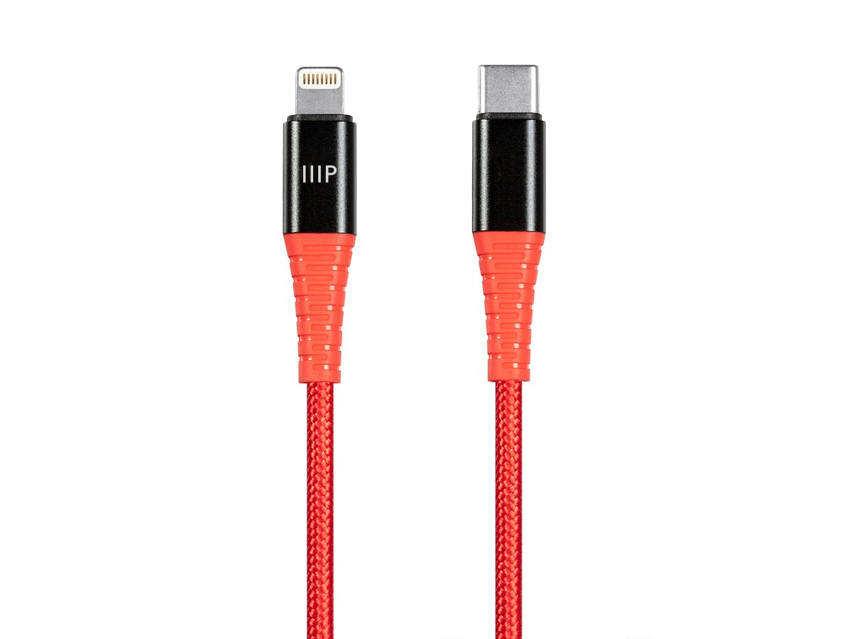 Monoprice Nylon Braided USB-C To Lightning Cable - 3 Feet - Red ( MFI Certified ) Flexible, Durable, Fast Charging, Compatible with Apple iPhone 13 / Pro / Pro Max / AirPods Pro - AtlasFlex Series - main image