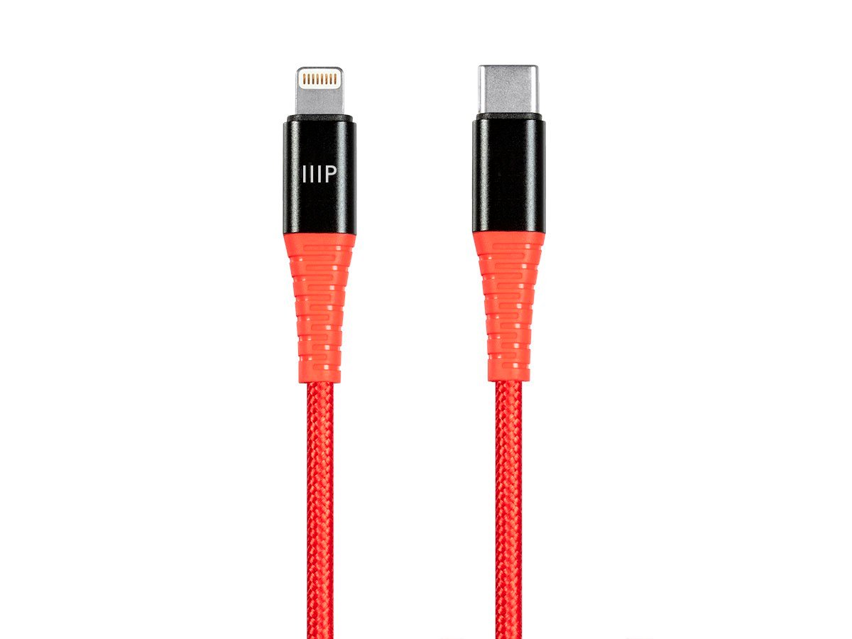 Monoprice Premium Ultra Durable Nylon Braided Apple MFi Certified Lightning to USB-C Charging Cable - 6ft, Red - main image