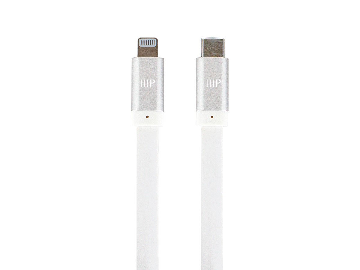 Monoprice Premium Flat Apple MFi Certified Lightning to USB USB-C Charging Cable - 6ft  White - main image