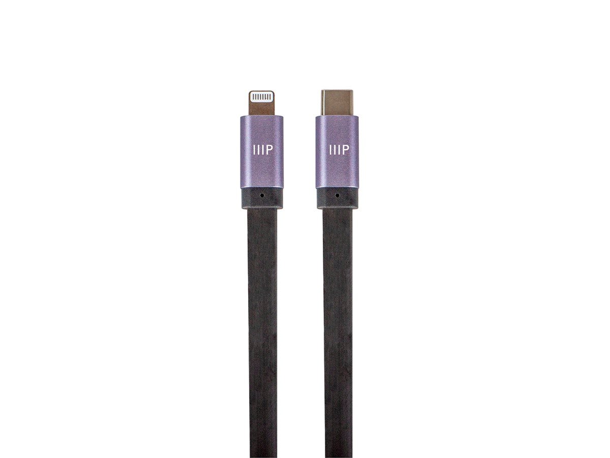 Monoprice Cabernet Series Apple MFi Certified Flat Lightning to USB Type-C Rapid Charge and Sync Cable, 6ft Gray - main image