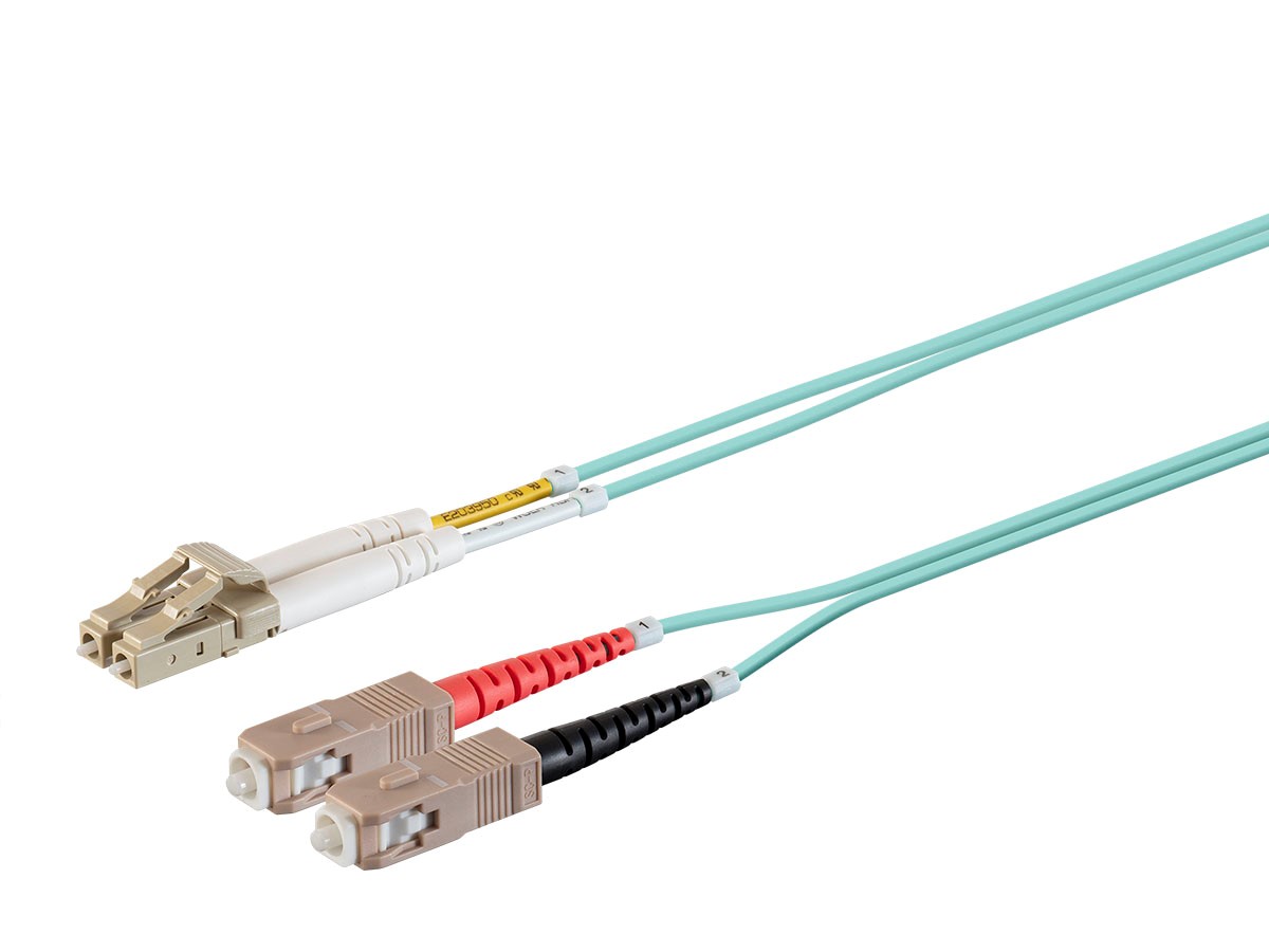 Monoprice Multi-Mode OM4 Fiber Optic Cable - LC-SC UL 50/125 OFNR Duplex Aqua 1m