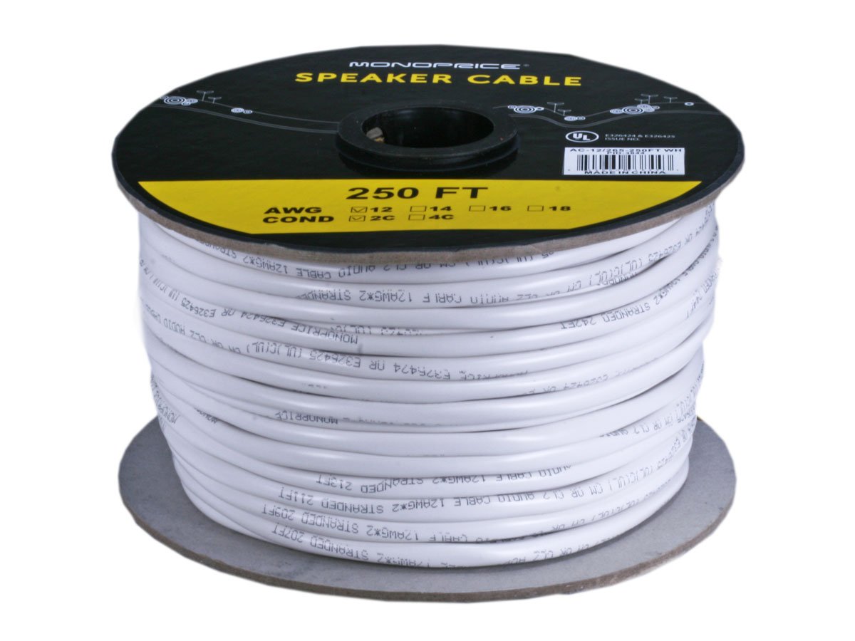 Monoprice Access Series 12AWG CL2 Rated 2-Conductor Speaker Wire 250ft White