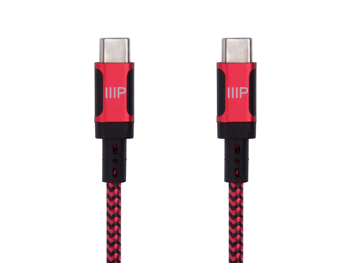 Monoprice Wrap Series Charge and Sync USB Type-C to Type-C Cable, USB 2.0, Up to 3A/60W, 6ft, Red - main image