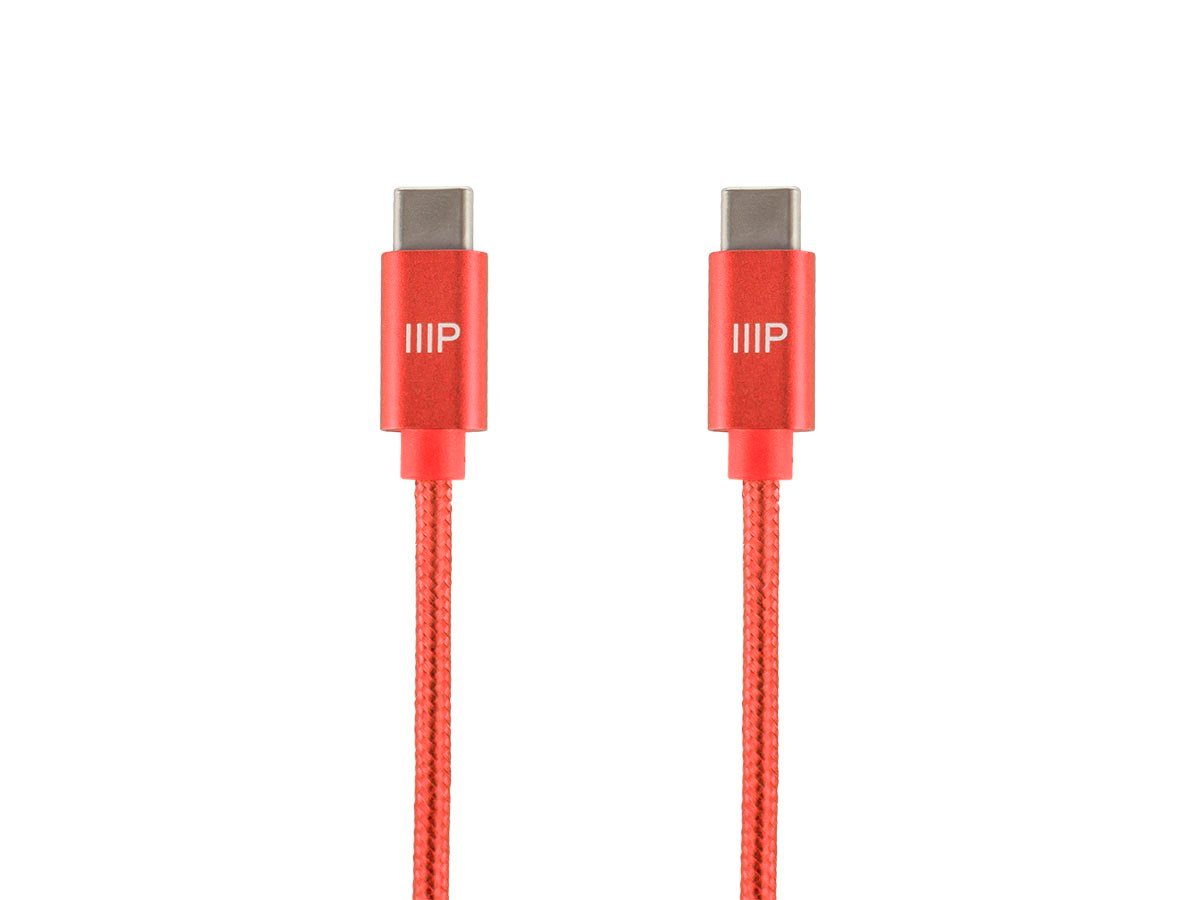 Monoprice Palette Series USB 2.0 USB-C to USB-C Charge & Sync Nylon-Braid Cable  1.5ft  Red - main image