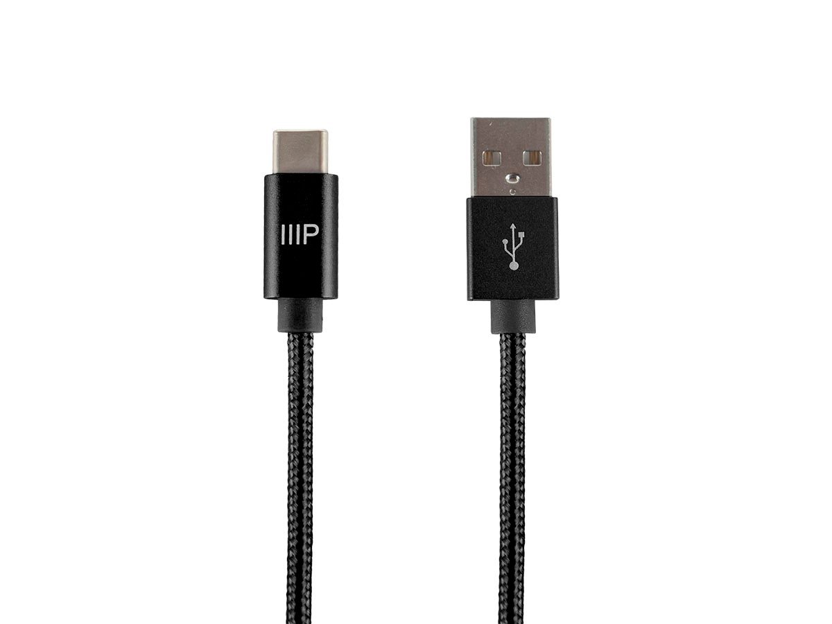 Monoprice Palette Series USB 2.0 Type-C to Type-A Charge and Sync Nylon-Braid Cable, 1.5ft, Black - main image