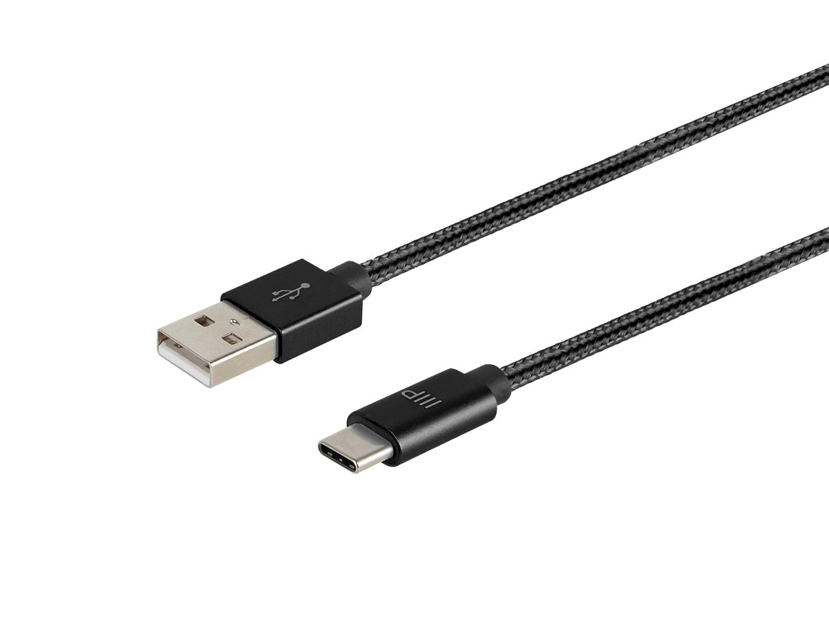 Monoprice Palette Series USB 2.0 USB-C To USB-A Charge And Sync Nylon-Braid Cable  10ft  Black