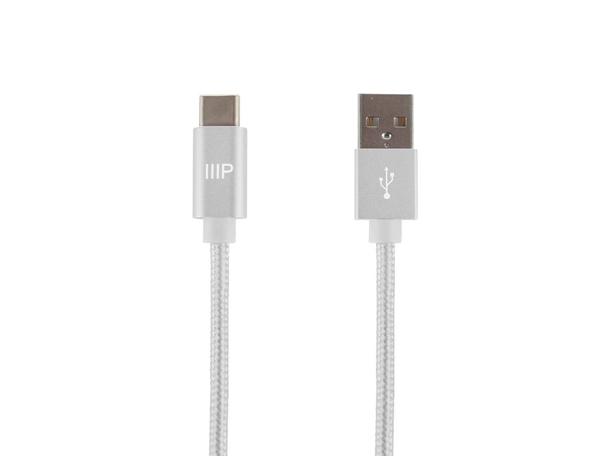 Monoprice Palette Series USB 2.0 USB-C To USB-A Charge And Sync Nylon-Braid Cable  1.5ft  White