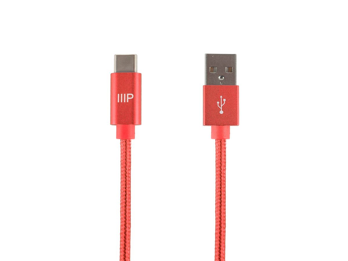 Monoprice Palette Series USB 2.0 USB-C To USB-A Charge And Sync Nylon-Braid Cable  1.5ft  Red
