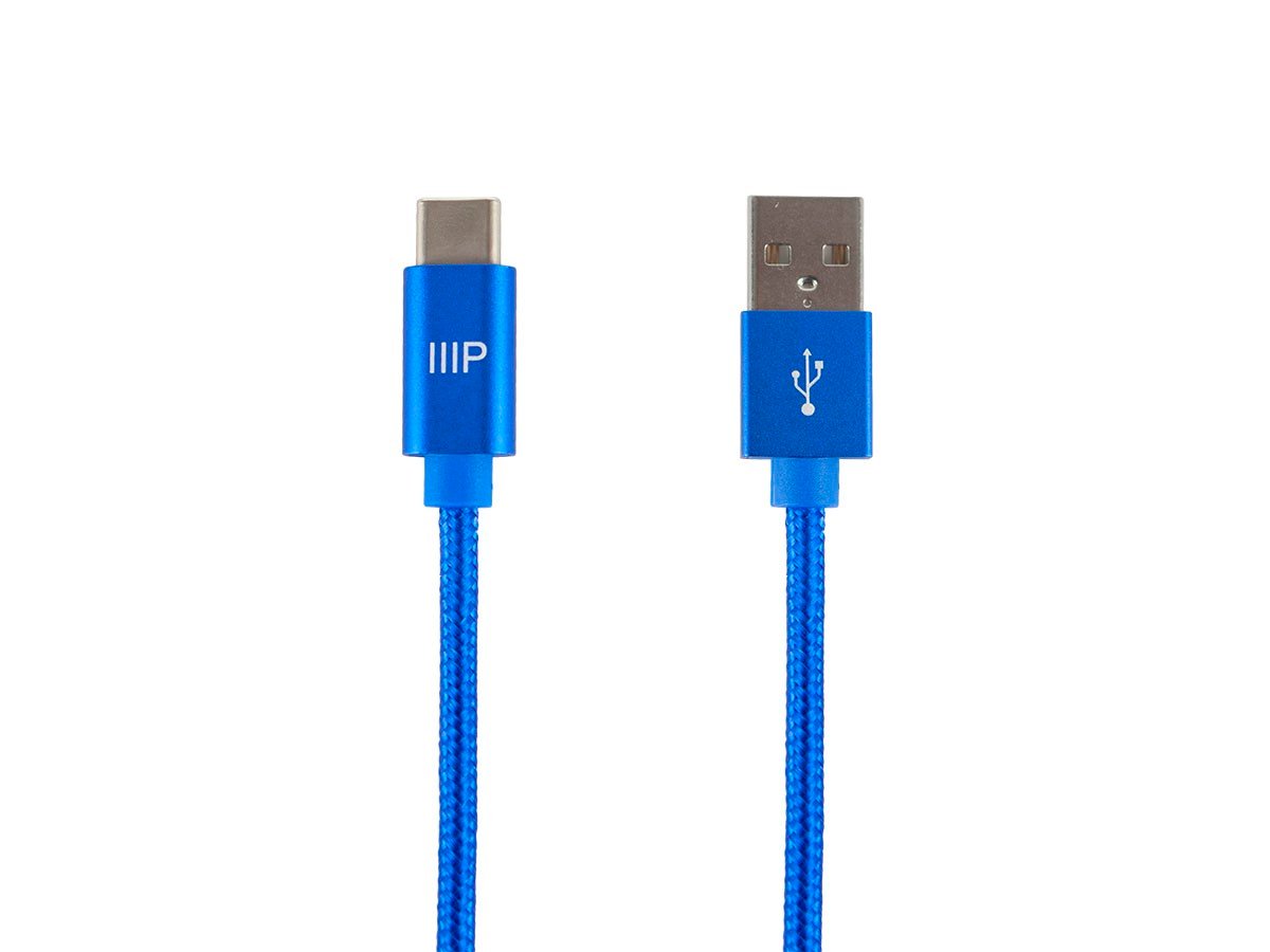 Monoprice Palette Series USB 2.0 USB-C To USB-A Charge And Sync Nylon-Braid Cable  1.5ft  Blue