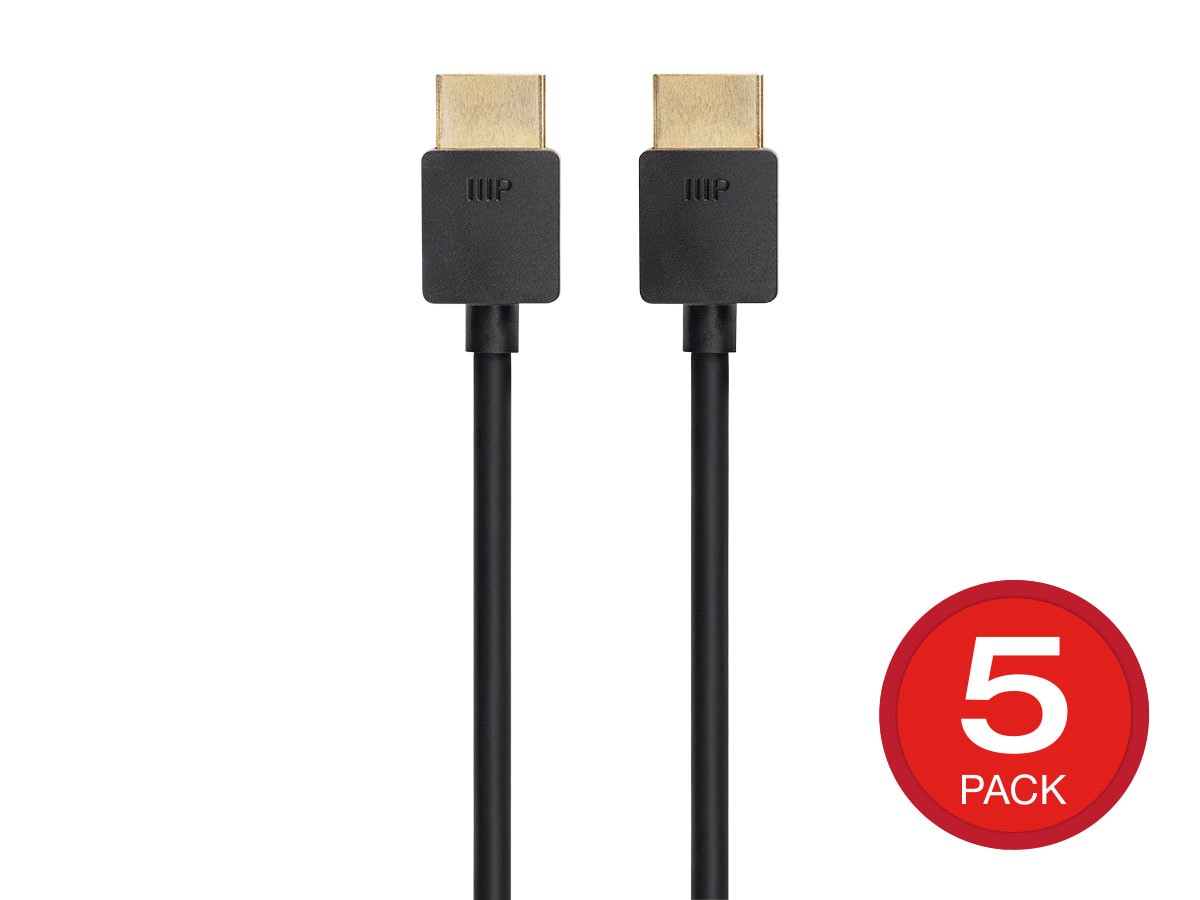 Monoprice 8K Slim Ultra High Speed HDMI Cable 3ft - 48Gbps Black - 5 Pack - main image