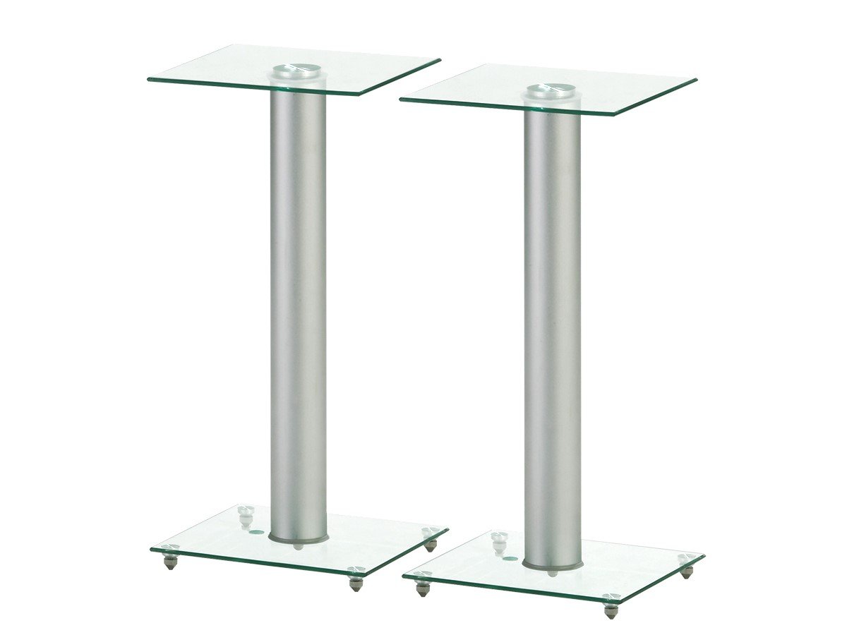 Monoprice 23in Glass Speaker Stand with Cable Management (Pair), Silver - main image