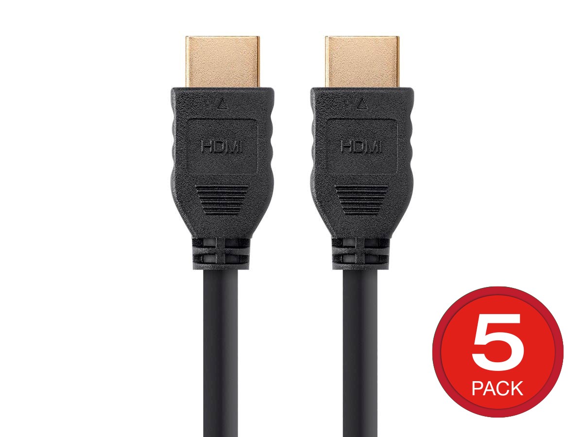 Monoprice 4K No Logo High Speed HDMI Cable 5ft - CL2 In Wall Rated 18 Gbps Black - 5 Pack - main image