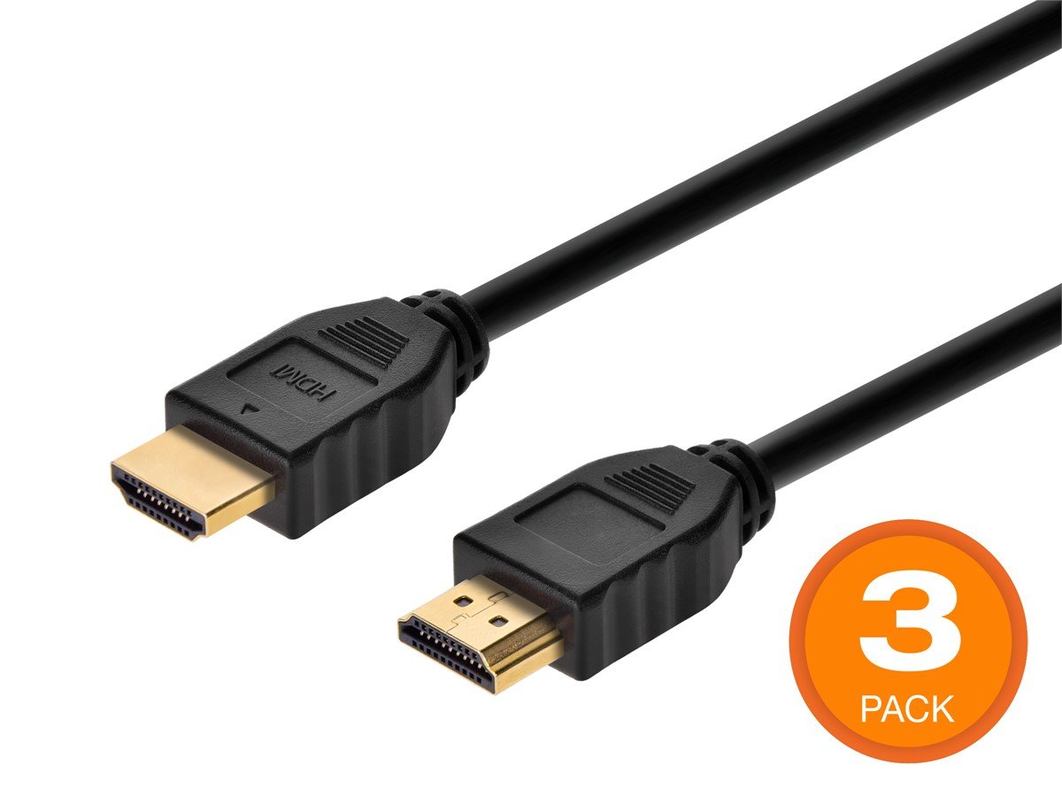 Monoprice 4K High Speed HDMI Cable - 4K@60Hz, 18Gbps, HDR, CL2 In-Wall Rated, No Logo, 6ft, Black - 3 Pack