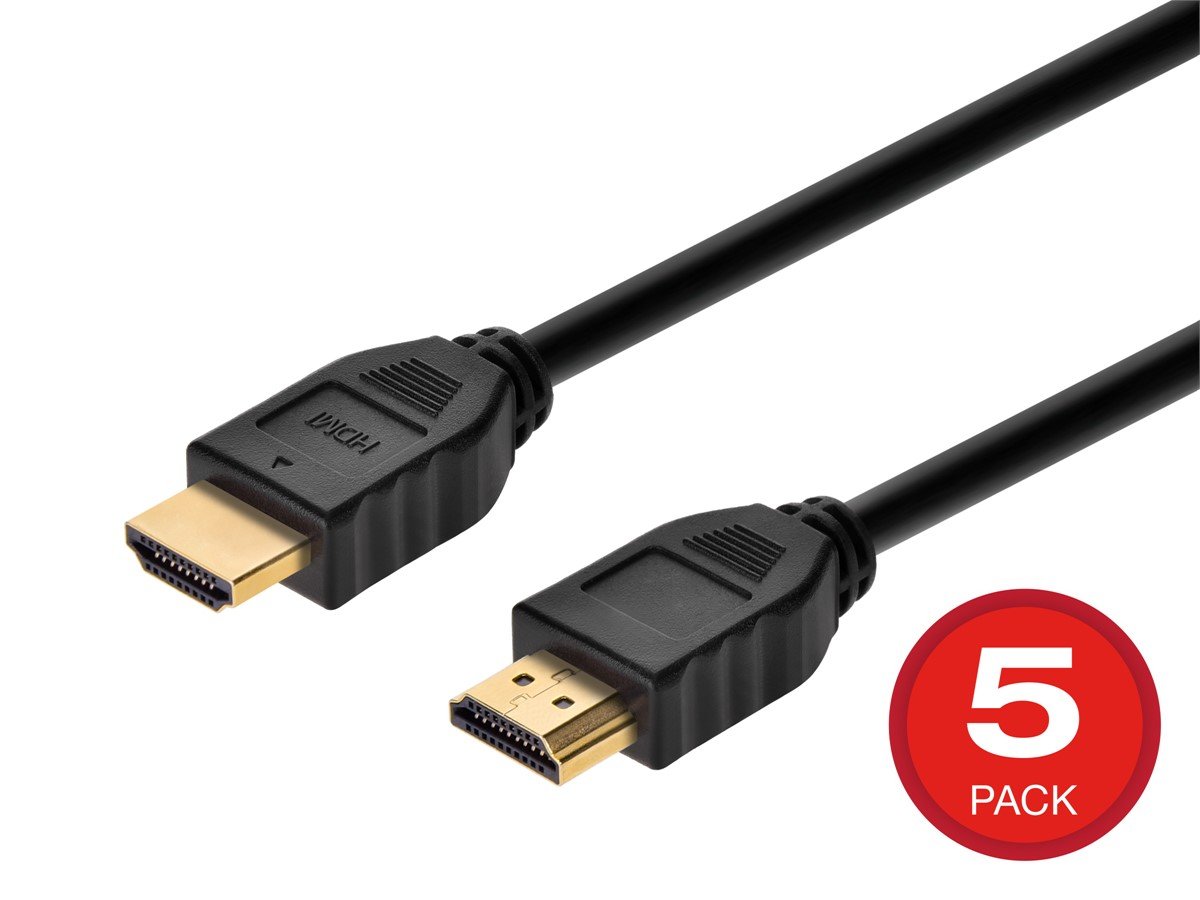 Monoprice 4K No Logo High Speed HDMI Cable 6ft - CL2 In Wall Rated 18 Gbps Black - 5 Pack