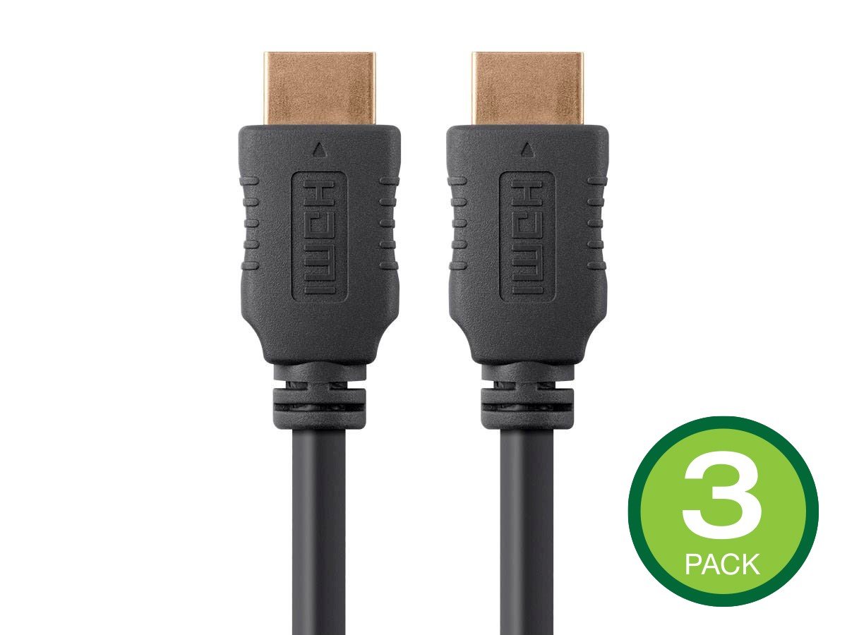 Monoprice 4K High Speed HDMI Cable 10ft - 18Gbps Black - 3 Pack