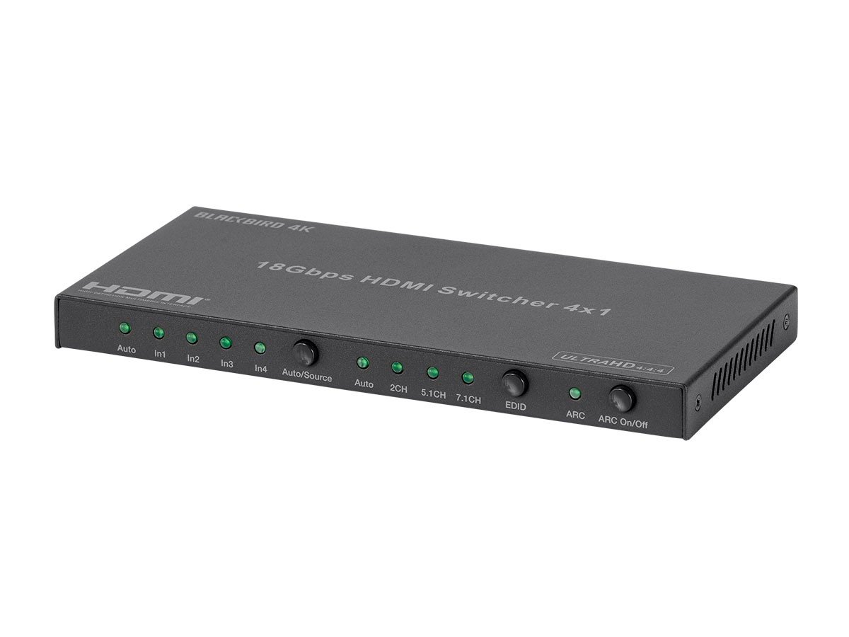 Monoprice Blackbird 4K HDMI Switch, 4x1, HDR, 18G, 4K@60Hz, YCbCr 4:4:4, HDCP 2.2, Toslink and Analog Audio Extractor - main image