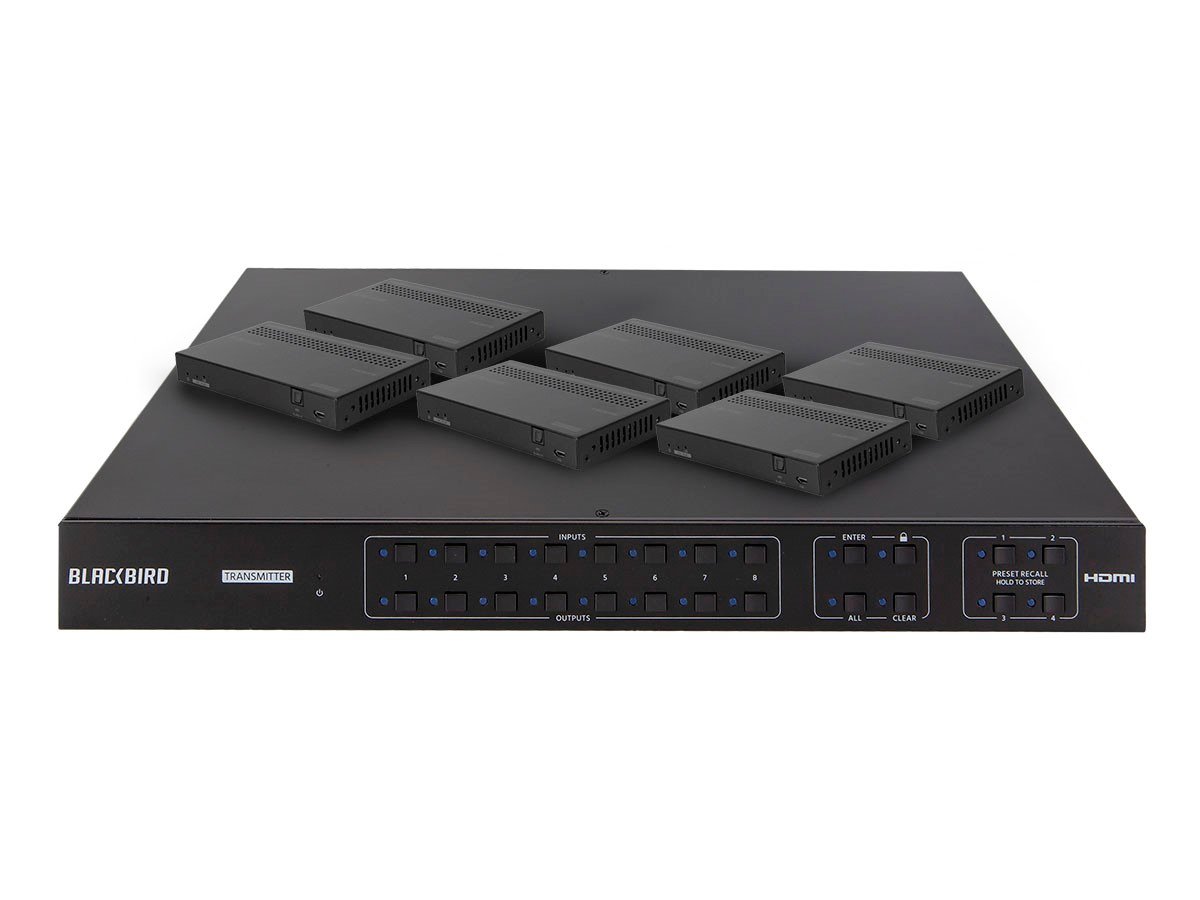 Blackbird 4K HDMI Matrix, 8x8, HDBaseT, HDR, 18G, 4K@60Hz, YCbCr 4:4:4, HDCP 2.2, EDID, IR, SPDIF, RCA, TCP/IP, RS-232, with 6 Receivers 70m - main image