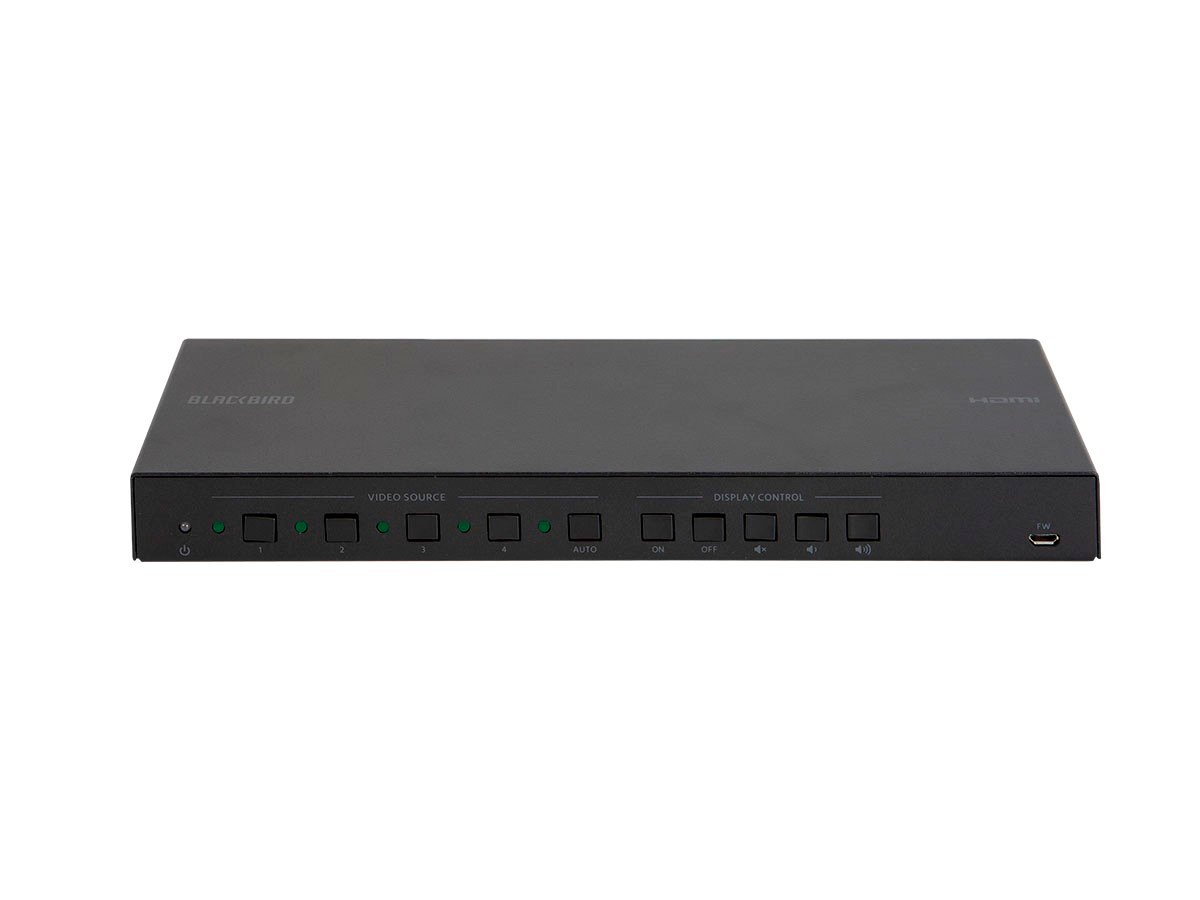 Monoprice Blackbird PRO 4K HDMI 2.0 Switch, 4x1 (3xHDMI + 1xDisplayport), HDR, 18G, 4K@60Hz, YCbCr 4:4:4, HDCP 2.2, CEC, Scaler, IR - main image