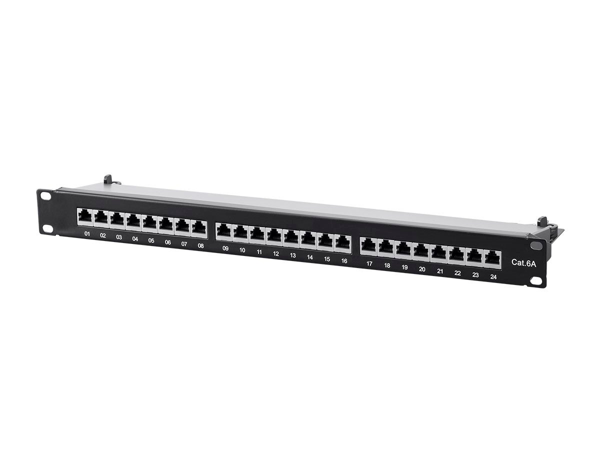 Monoprice Entegrade Series Cat6A 19in 1U Patch Panel, Shielded, 24-port Dual IDC - main image