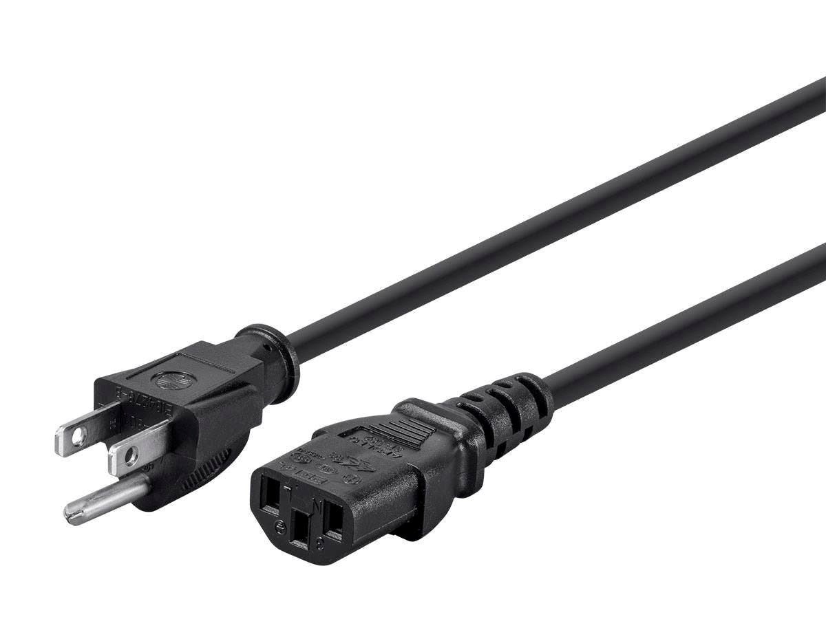 Monoprice Power Cord - NEMA 5-15P To IEC 60320 C13, 18AWG, 10A/1250W, 125V, 3-Prong, Black, 1ft, 6-Pack