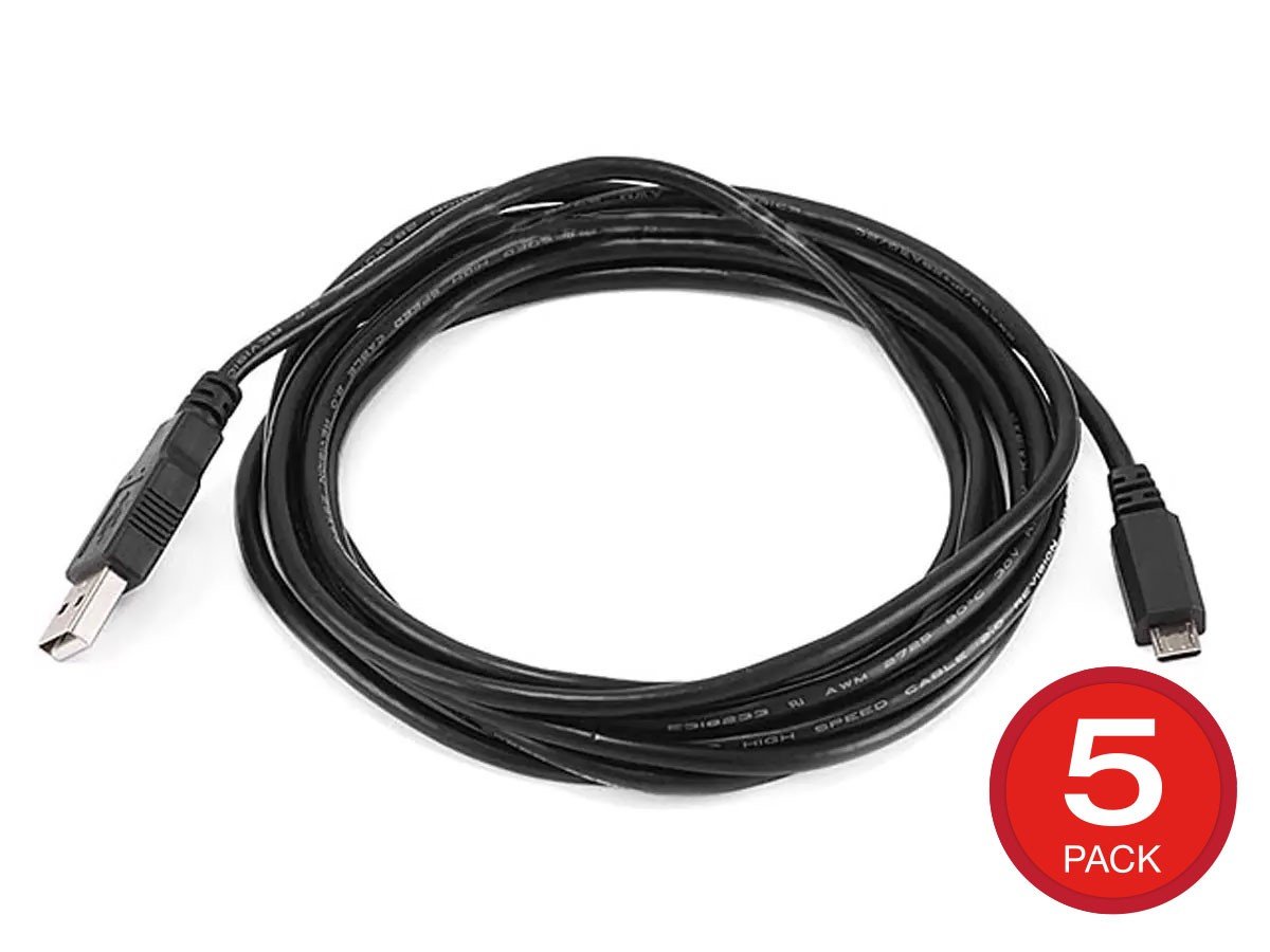 Monoprice USB Type-A to Micro Type-B 2.0 Cable - 5-Pin 28/28AWG Black 10ft, 5-Pack - main image