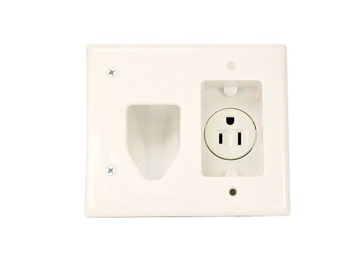 Monoprice Recessed Low Voltage Cable Wall Plate with Recessed Power - White - main image