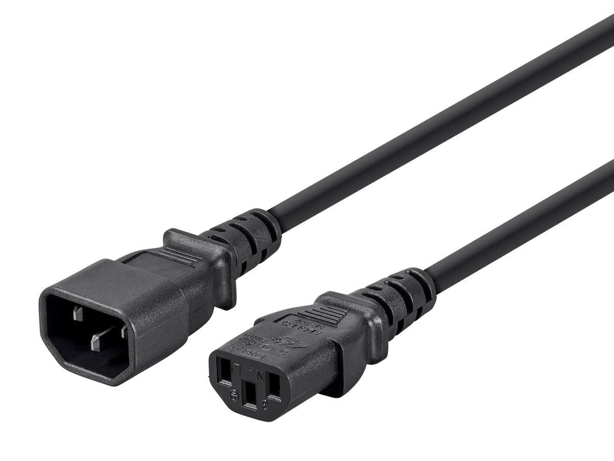 Monoprice Extension Cord - IEC 60320 C14 to IEC 60320 C13, 16AWG, 13A/1625W, 3-Prong, SJT, Black, 1.5ft - main image