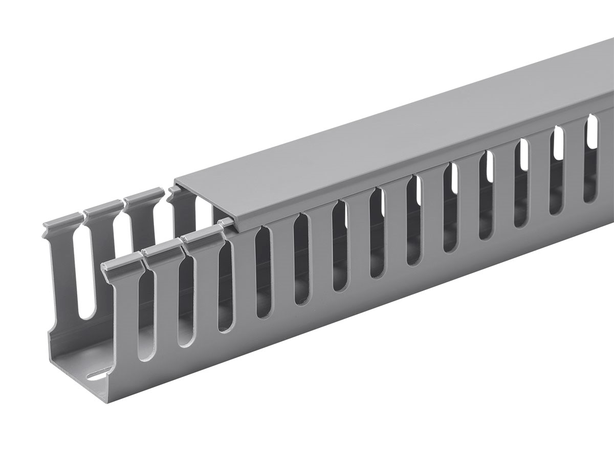 Monoprice Open Slot Wiring Raceway Duct with Cover, 1.6&#34; x 2.4&#34;, 6 Feet Long, Gray, 2-Pack - main image