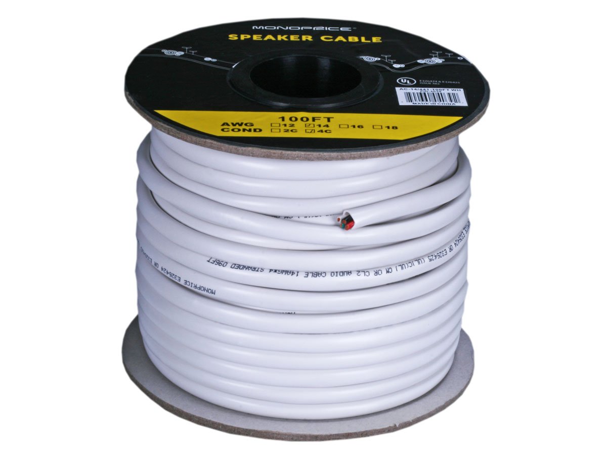 Monoprice Access Series 14AWG CL2 Rated 4-Conductor Speaker Wire 100ft White