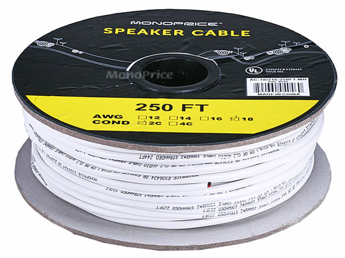 Monoprice Access Series 18AWG CL2 Rated 2-Conductor Speaker Wire 250ft White