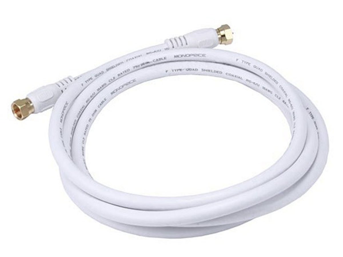 Monoprice 6ft RG6 (18AWG) 75Ohm, Quad Shield, CL2 Coaxial Cable with F Type Connector - White - main image