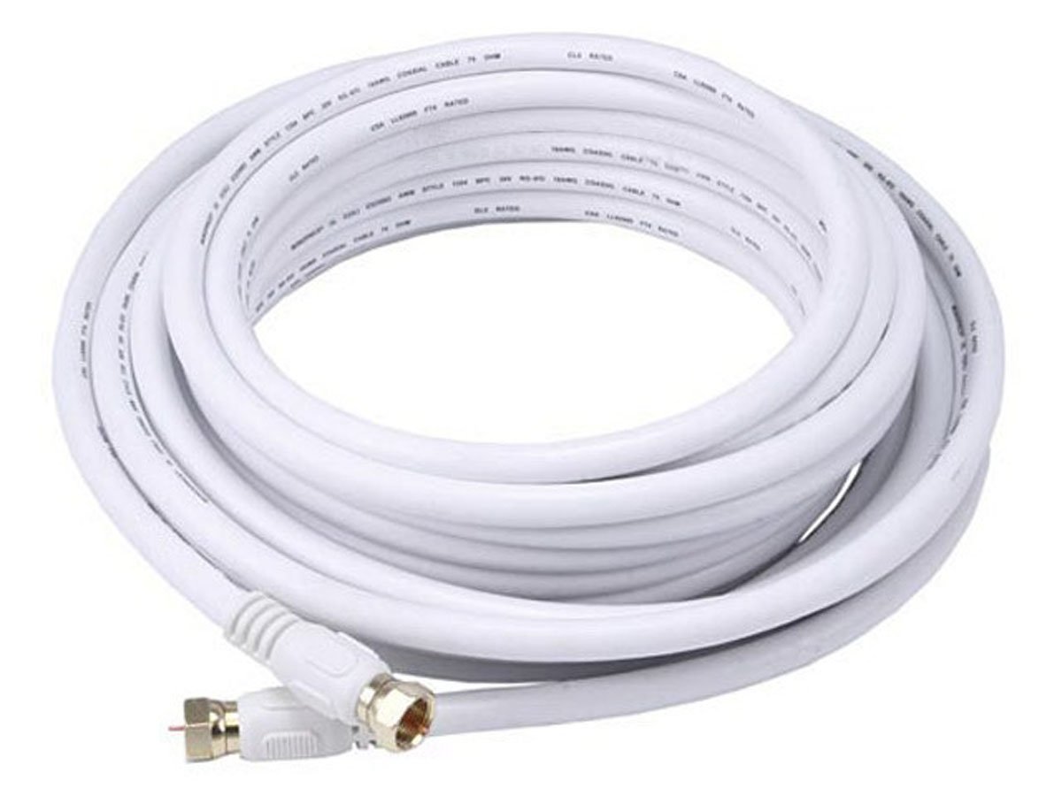 Monoprice 25ft RG6 (18AWG) 75Ohm, Quad Shield, CL2 Coaxial Cable With F Type Connector - White