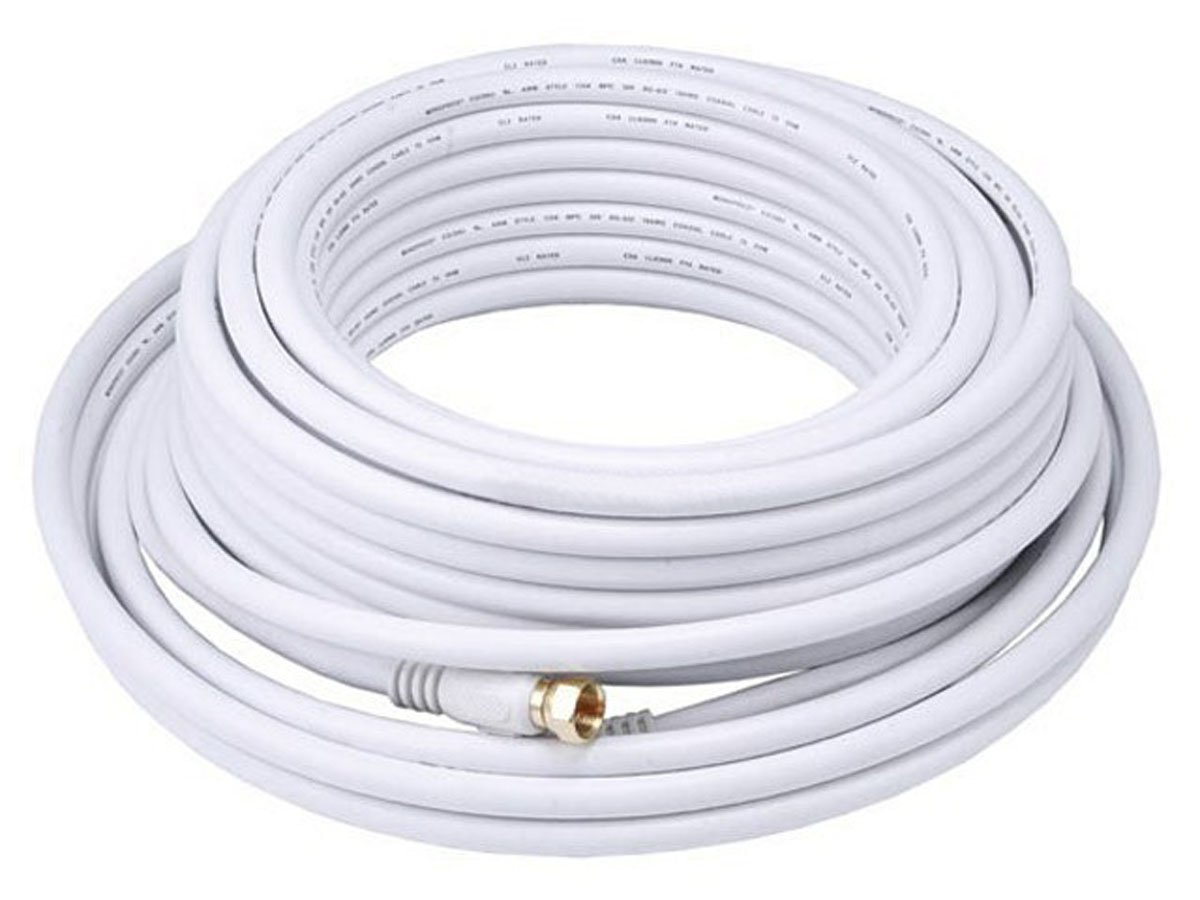 Monoprice 50ft RG6 (18AWG) 75Ohm, Quad Shield, CL2 Coaxial Cable with F Type Connector - White - main image