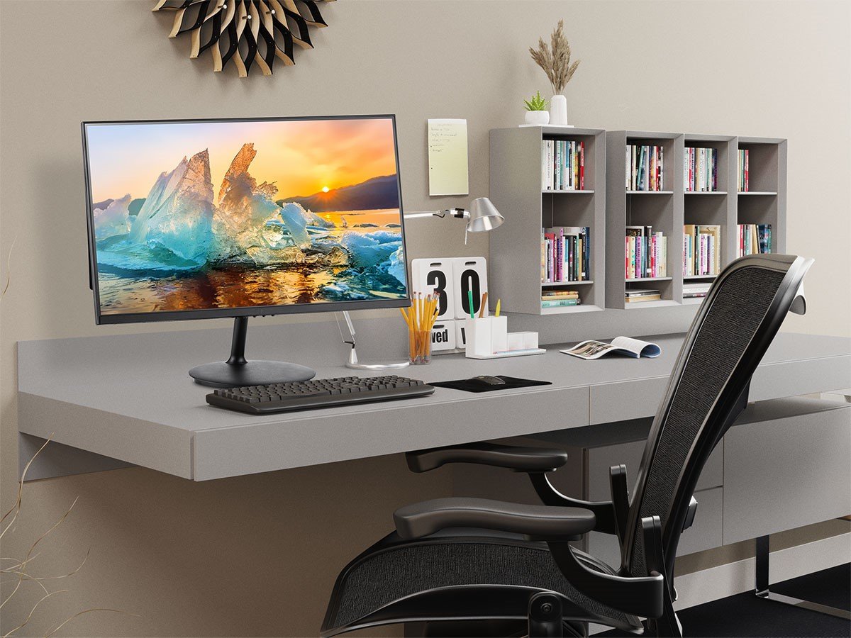 Home office with office chair and workstation