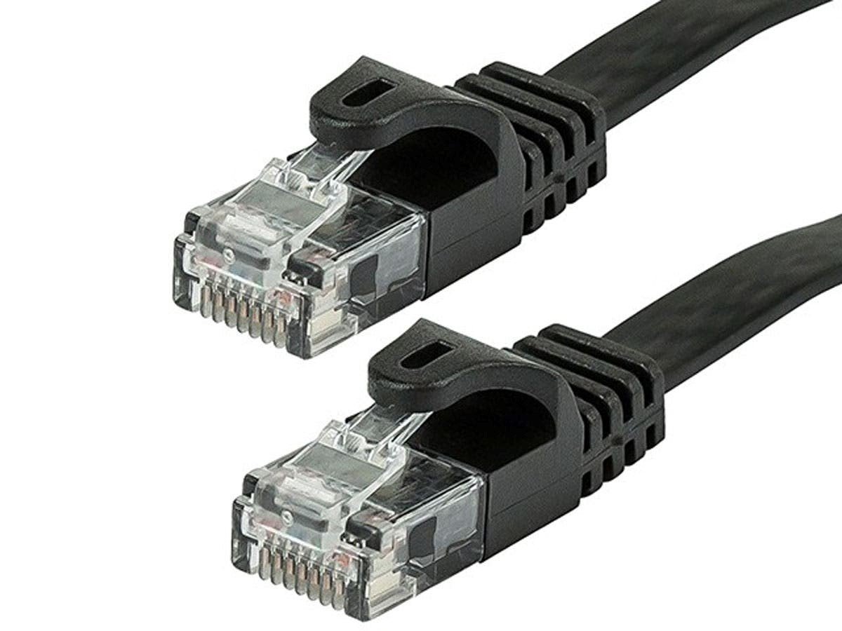 Monoprice Cat6 1ft Black Flat Patch Cable, UTP, 30AWG, 550MHz, Pure Bare Copper, Snagless RJ45, Flexboot Series  Ethernet Cable - main image