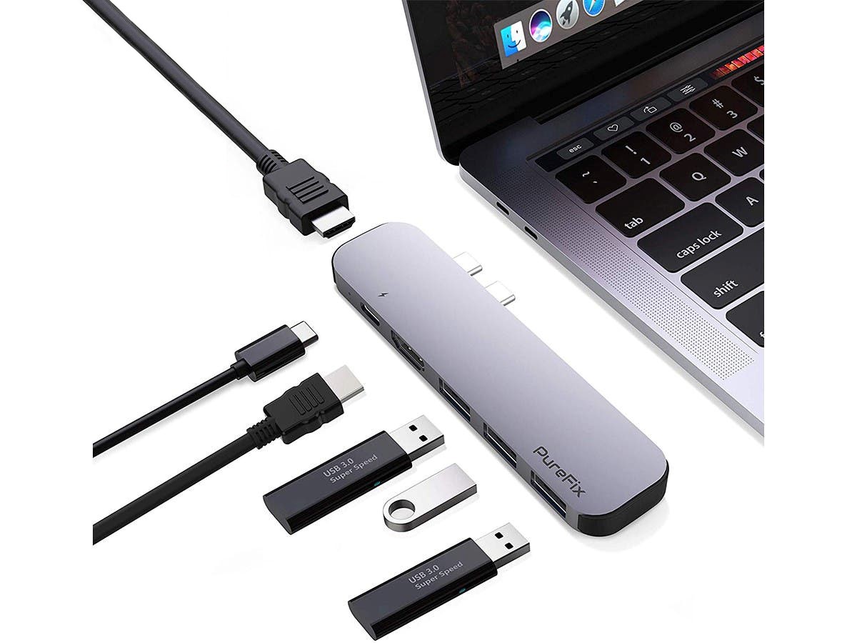 Black CableCreation USB C Hub with Hidden Cable,Compatible with MacBook Air 2018 MacBook Pro 2019/2018 Dell XPS 13 